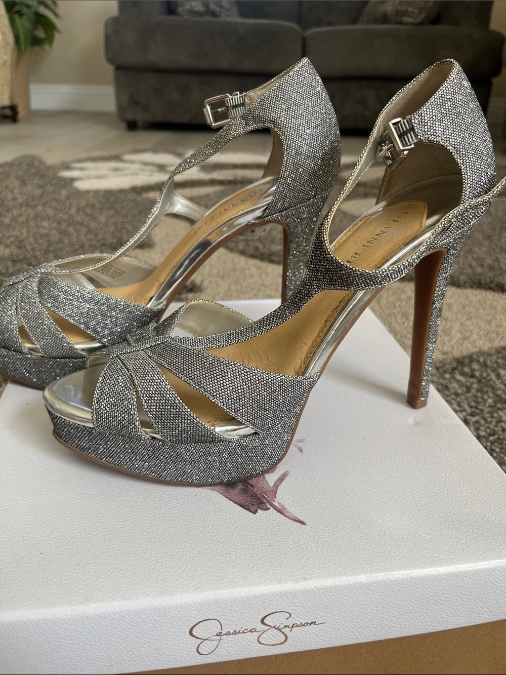 Gianni Bini Metallic Silver Crisscross High Platform Heel Sandals
